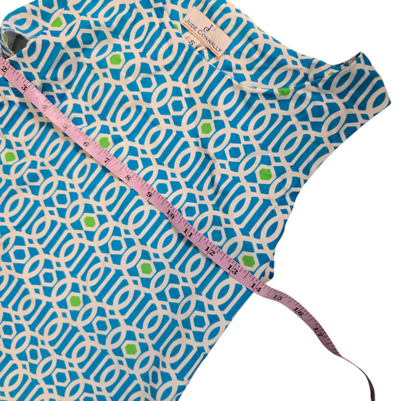 Jude Connally sleeveless shift dress blue green white size small mini abstract - Picture 5 of 6